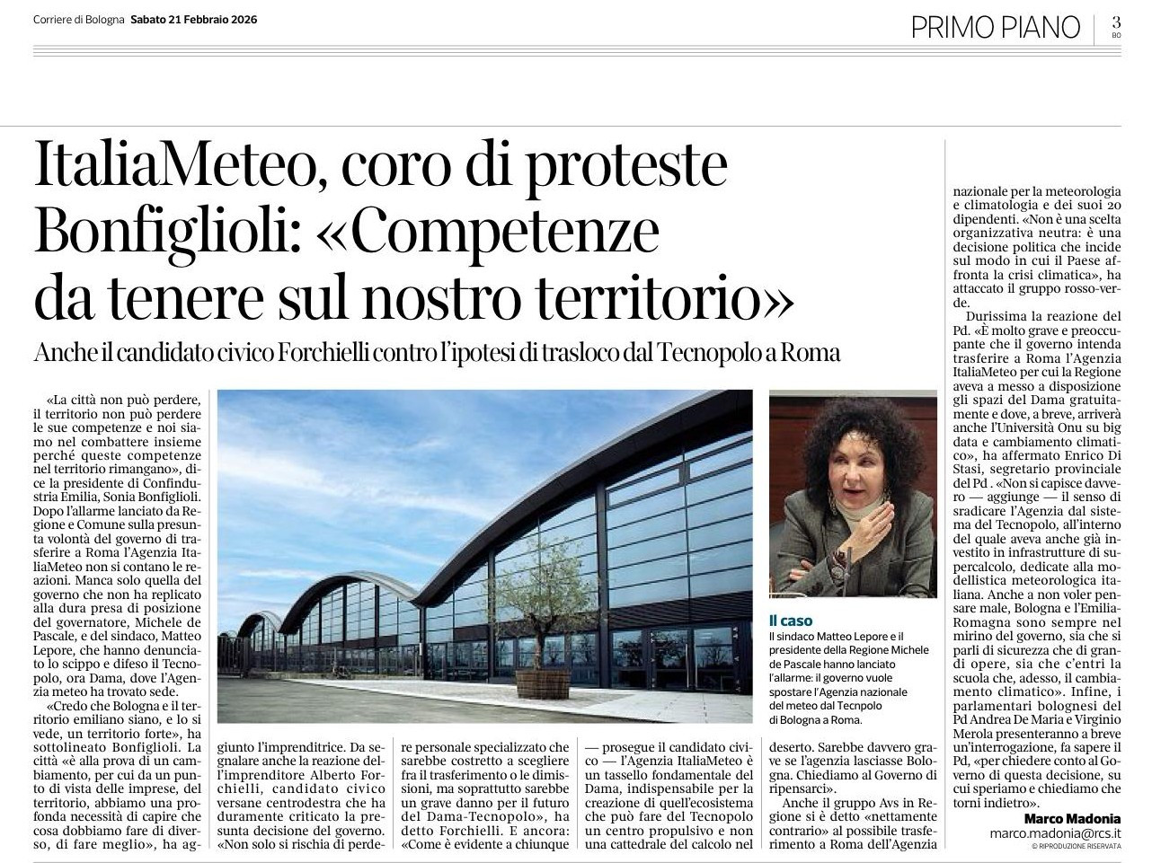CORRIERE DI BOLOGNA - 21 febbraio 2026