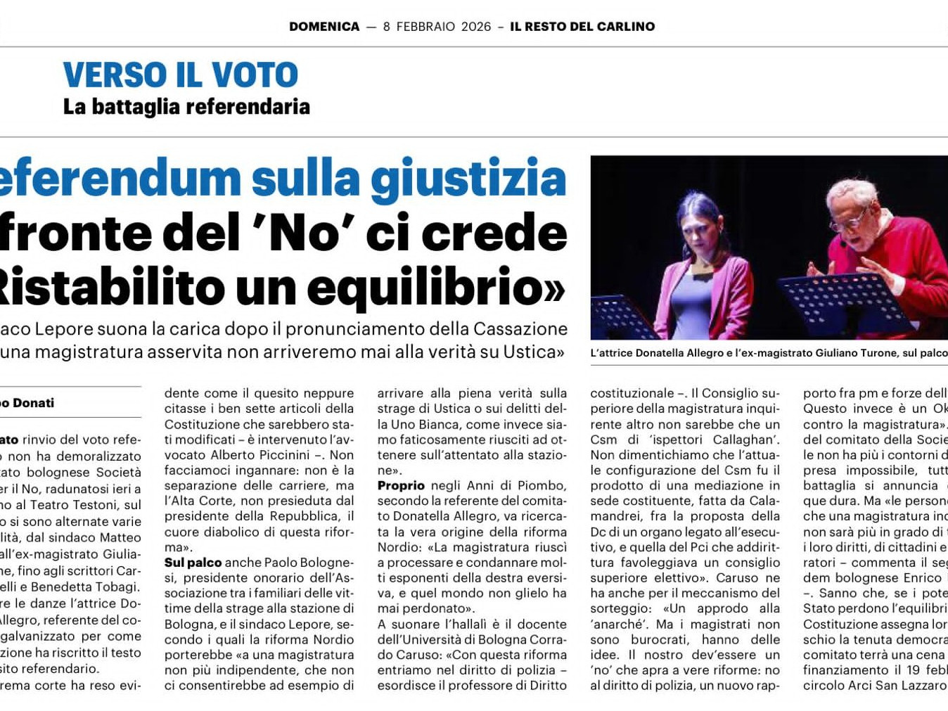IL RESTO DEL CARLINO - 8 Febbraio 2026