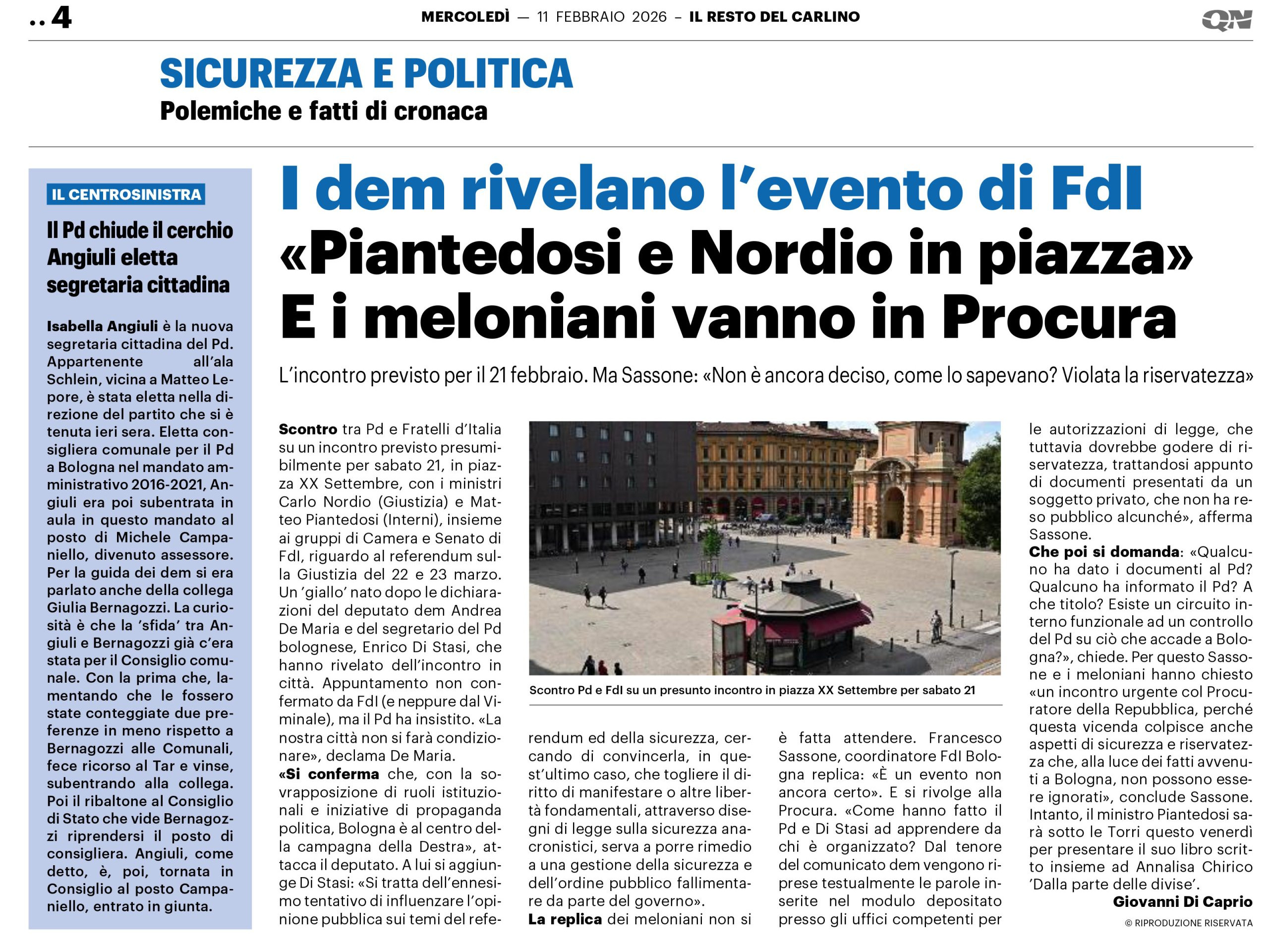 IL RESTO DEL CARLINO - 11 febbraio 2026